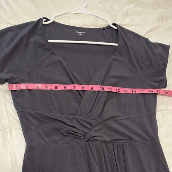Garnet Hill Twist Front Short Sleeve Stretchy Shirt Dress Size Small V Neck Gray - Picture 10 of 10